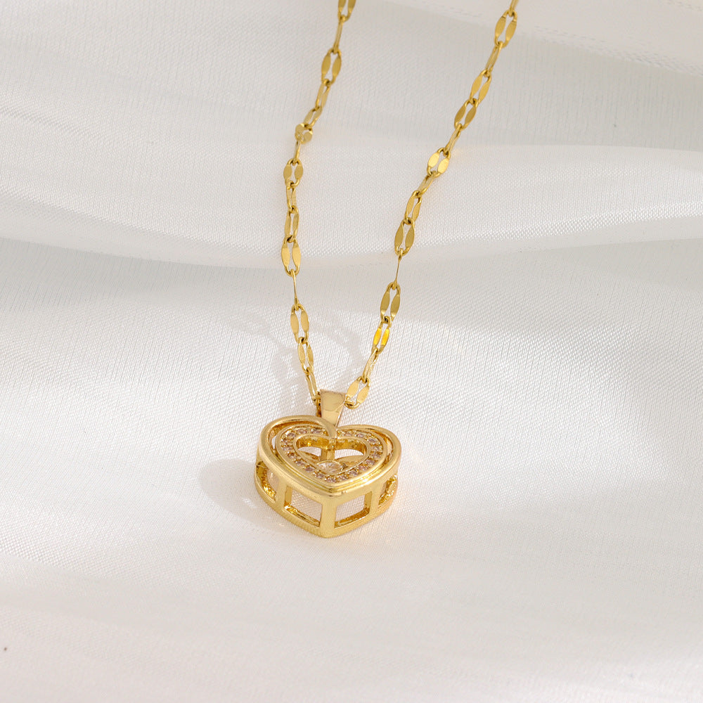 Love Necklace with Double Hearts & Rhinestones – Romantic Gift for Her