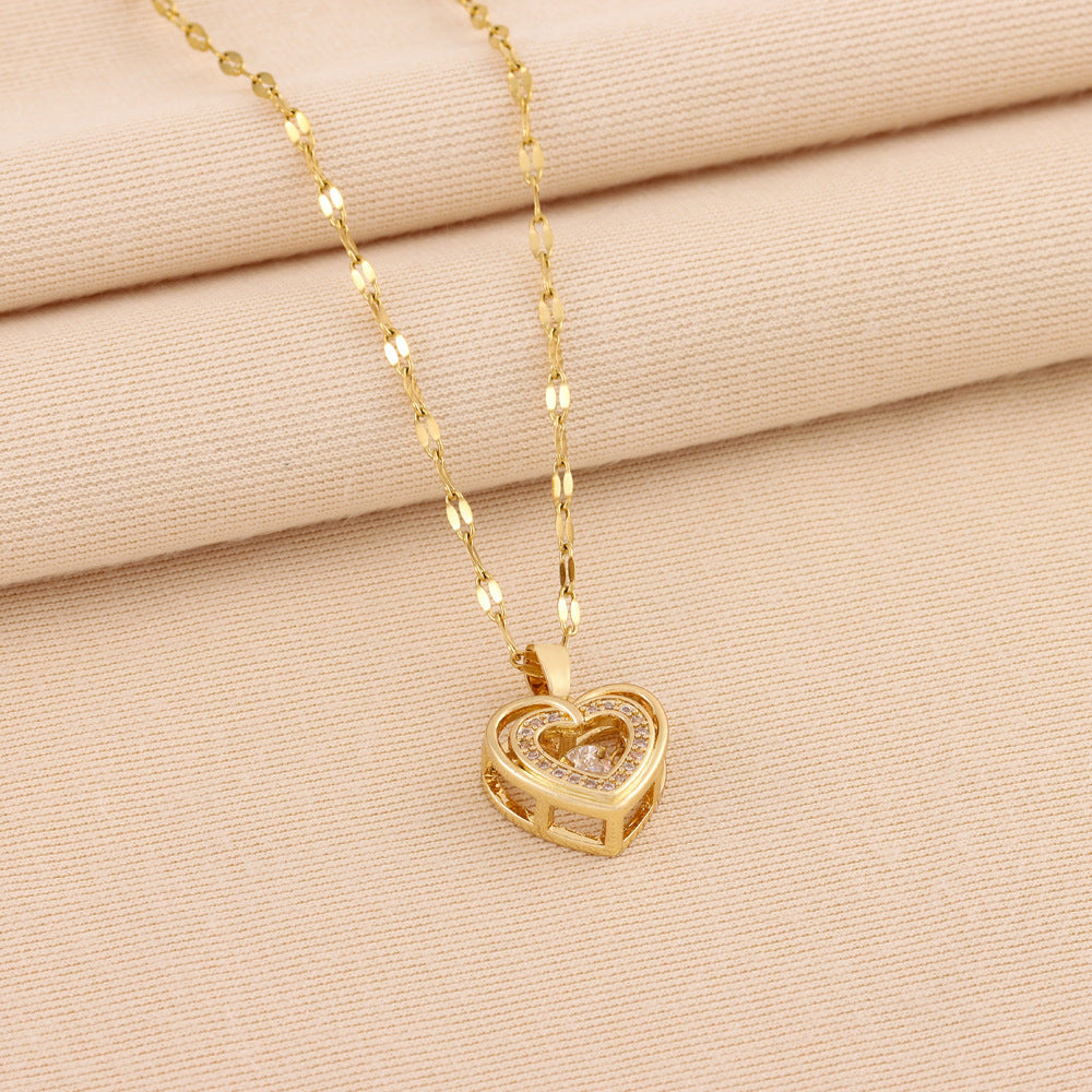 Love Necklace with Double Hearts & Rhinestones – Romantic Gift for Her