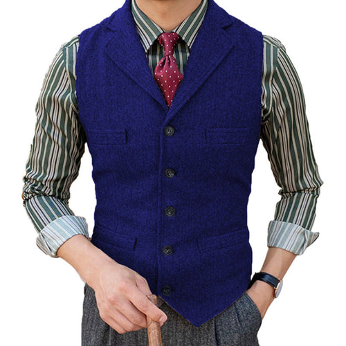 Man's Suit Vest Slim Herringbone Pattern