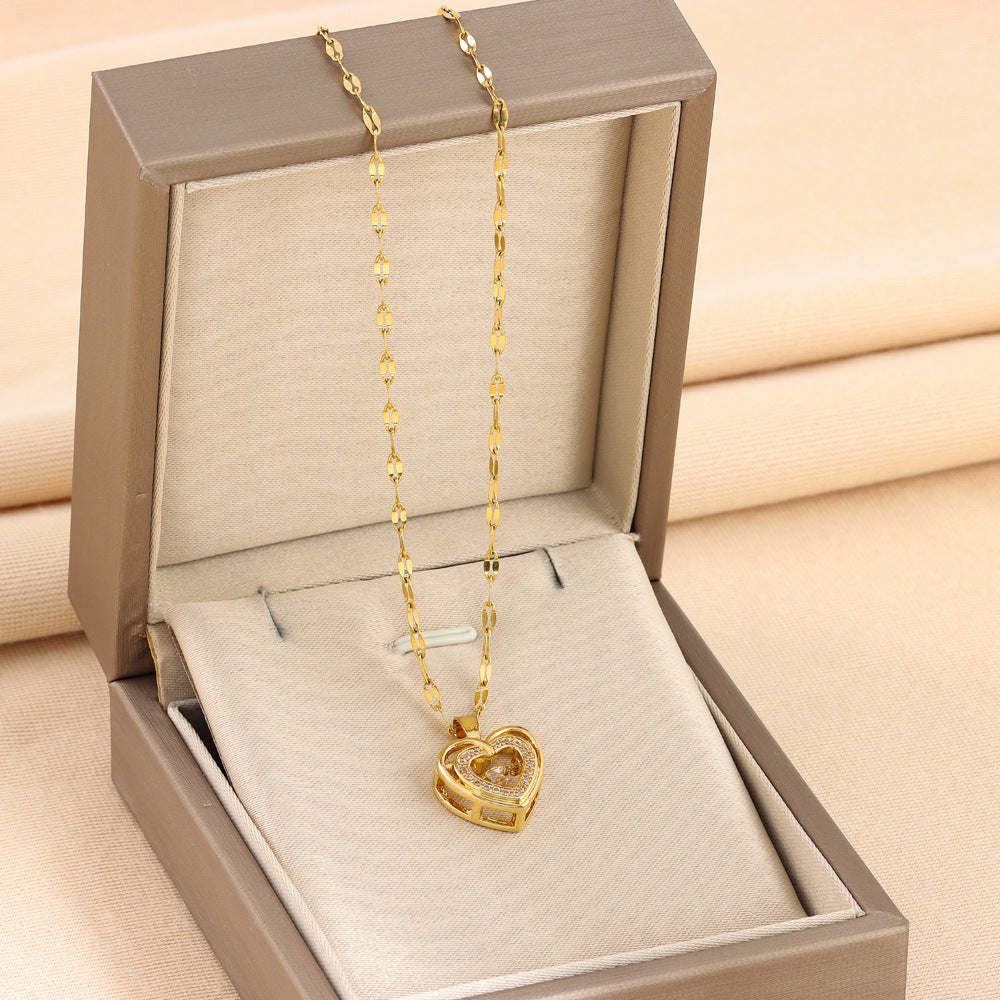 Love Necklace with Double Hearts & Rhinestones – Romantic Gift for Her