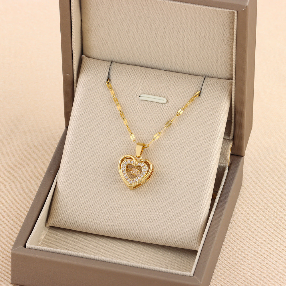Love Necklace with Double Hearts & Rhinestones – Romantic Gift for Her
